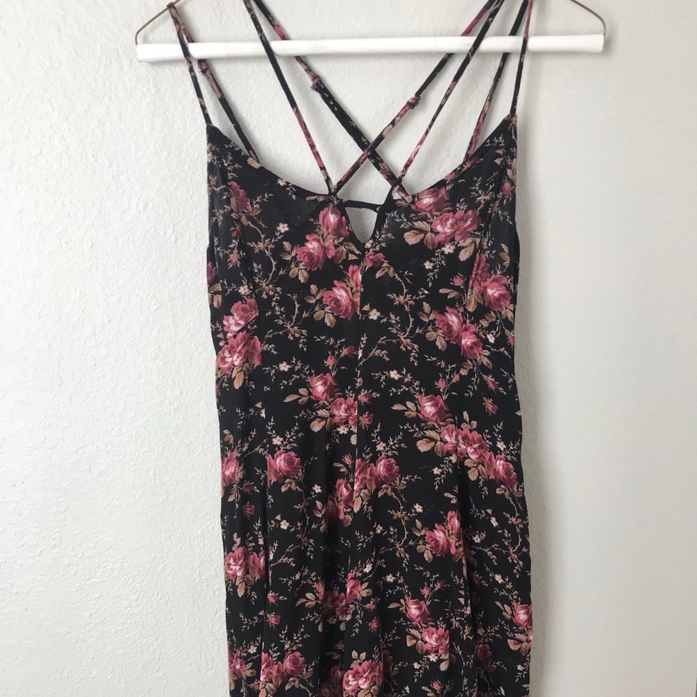 American Eagle Black Floral Strappy Dress